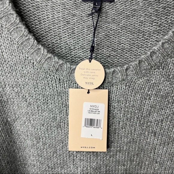NYDJ Metallic Balloon Sleeve Sweater Heather Grey Size Large Ballet Neck - Picture 10 of 12